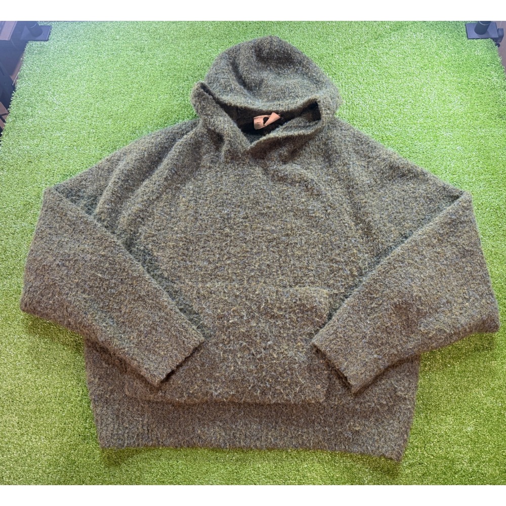 Saalt Studio Mens XL Mohair Blend Knit Oat Hoodie Olive Green